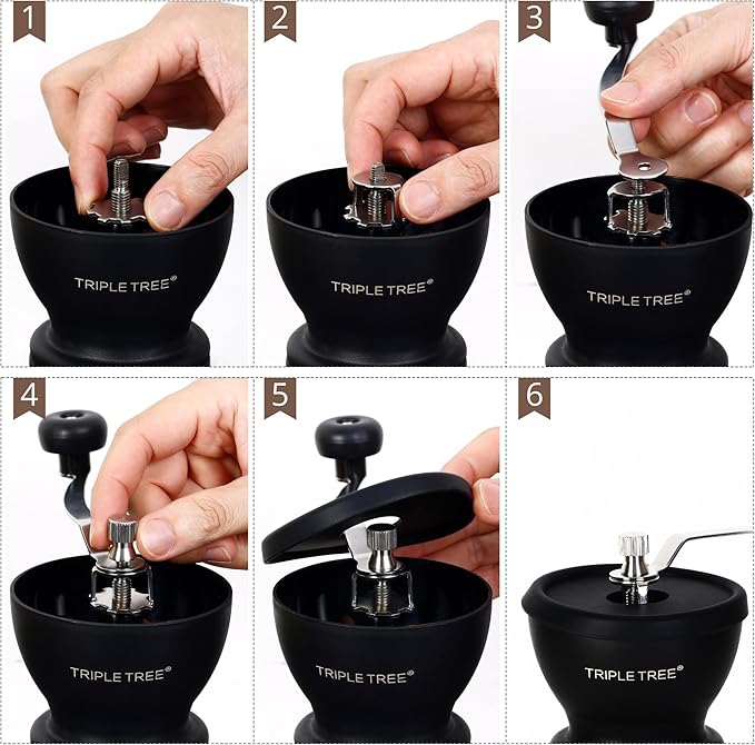 Manual Coffee Grinder with Ceramic Burrs and Lengthen Stainless Steel Handle, Hand Coffee Mill with 2 Glass Jars(11oz each), Brush and Tablespoon Scoop, Coffee Bean Grinder for Home, Camping, Black