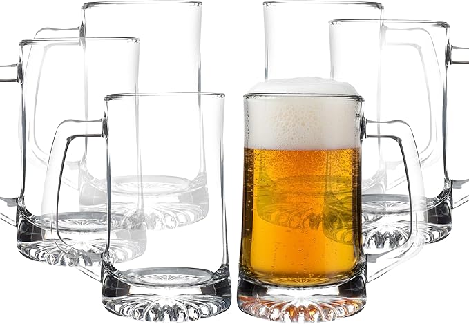 DISCOUNT PROMOS ARC Glass Beer Mugs 25 oz. Set of 6, Bulk Pack - Great for Octoberfest, Pub, Restaurant - Clear