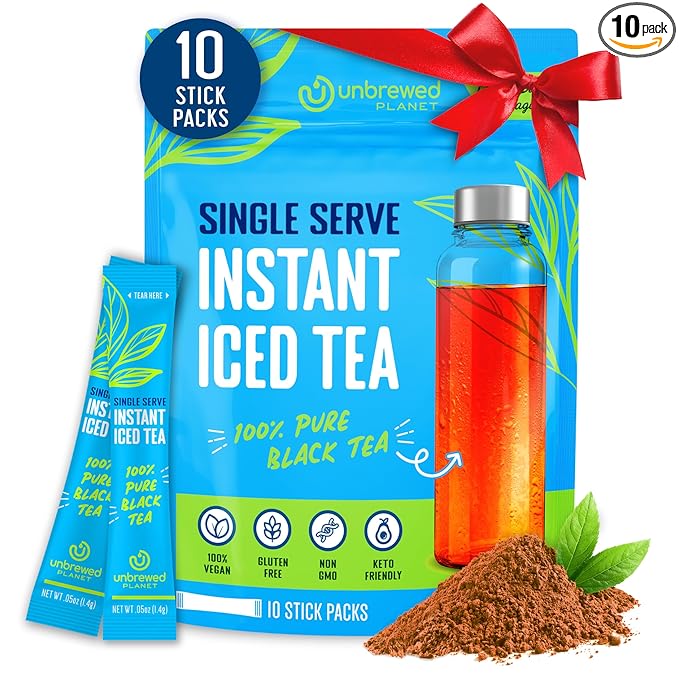 Unbrewed Planet Instant Iced Tea – 100% Pure Black Tea – 10 Single Serve Stick Packs – Unsweetened – Vegan – Gluten Free – On-the-Go for Travel, Work, Outdoors