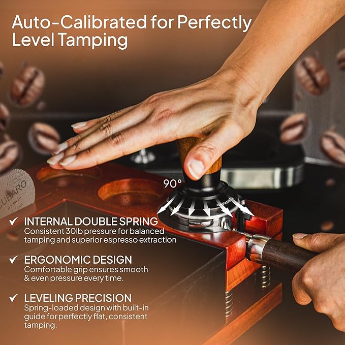 53.3mm Calibrated Espresso Tamper - 30lb Spring Loaded Auto-Leveling Coffee Tamper with Walnut Handle & Ripple Stainless Steel Base for 54mm Portafilters