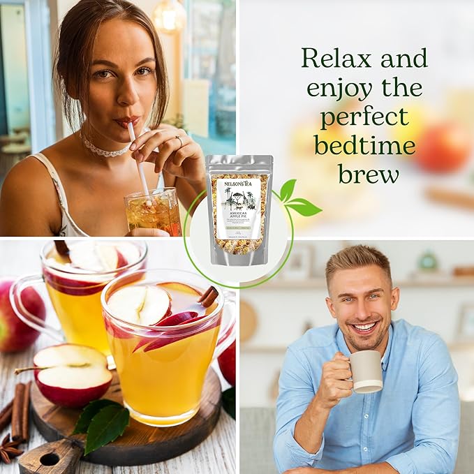 Nelson's Tea American Apple Pie - Caffeine Free, Herbal Loose Leaf Tea, Curated Blend with Cinnamon, Apple Pieces, Rooibos, and Marigold Petals - Perfect for Bedtime Brew (2 oz)