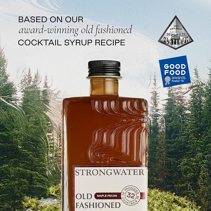 Strongwater Maple Pecan Old Fashioned Craft Cocktail Mixer - Makes 32 Cocktails - Handcrafted Old Fashioned Syrup with Pecan, Maple Syrup & Cherry - Just Mix with Bourbon or Whiskey