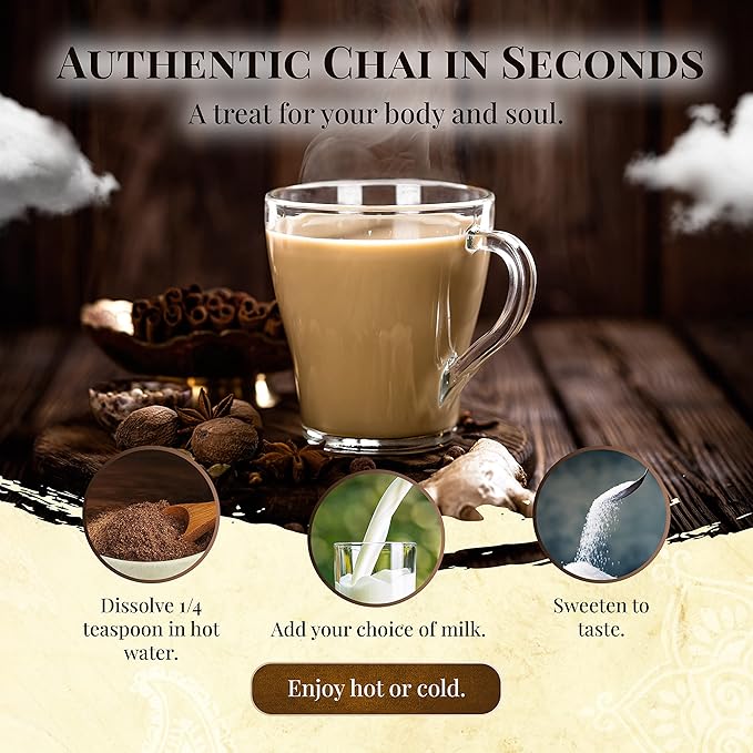 Blue Lotus Chai - Traditional Masala Chai - Makes 530 Cups - 1 Pound Bulk Bag Masala Spiced Chai Powder with Organic Spices - Instant Indian Tea No Steeping - No Gluten