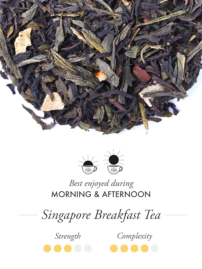 TWG Tea | Singapore Breakfast Tea | Black Tea & Green Tea | Vanilla & Spices | 15 Hand Sewn Cotton Tea Bags| Gift Set