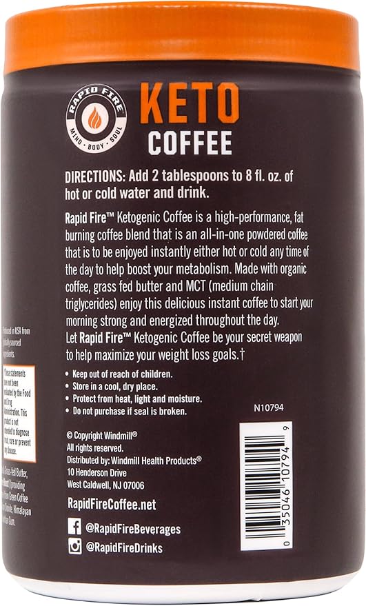 Rapid Fire Hazelnut Instant Coffee with MCT Oil & Grass-Fed Butter – Energy, Focus & Metabolism Support – Low Sugar Functional Coffee Mix – Keto & Low-Carb Friendly – 15 Servings