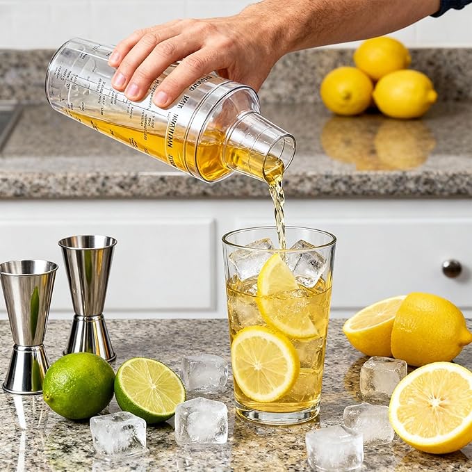 Plastic Boston Cocktail Shaker Set, 12 pack 18oz Shatterproof Bartender Kit with Built-in Strainer Lids, Travel Bar Tools for Beginners, Mixing Martinis, Margaritas (530ML, 12 pack)