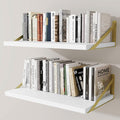 Deep Wall Shelves 24"W x 12"D Engineered Wood Floating Shelves for Wall, Sturdy Metal Bracket(Gold) Bookshelves Home Decor Storage for Living Room Bedroom Bathroom Kitchen, Set of 2, White Finish