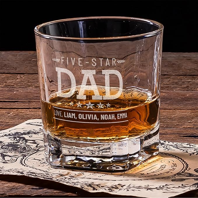 Personalized Whiskey Gifts for Dad- 11 Oz Engraved Custom Engraved Whiskey Glass in Wooden Box - Father's Day Present, Dad Birthday Gifts From Daughter, Wife or Son - Old Fashion Glass for Daddy