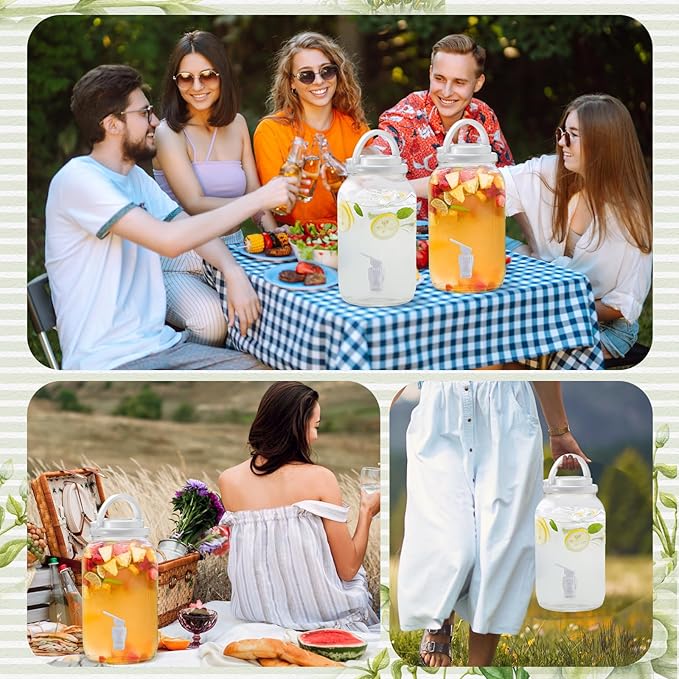 Havawish 2 Pcs 1 Gallon Plastic Beverage Dispenser with Spigot Clear Summer Kitchen Fridge Drink Dispenser for Parties Lemonade Juice Tea Beer Cold Water(White,Cylinder)