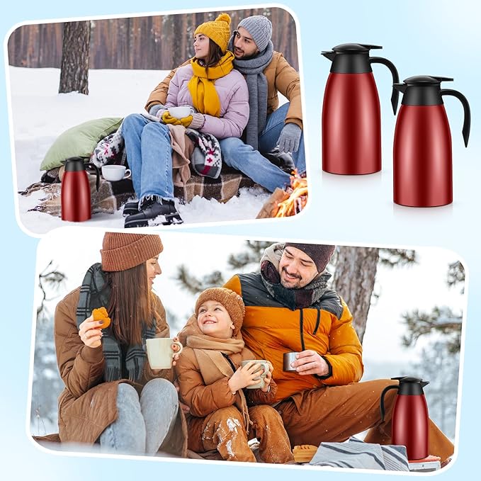 2 Pcs 51 oz Thermal Coffee Carafe for Keeping Hot Insulated Stainless Steel Vacuum Thermal Pot Flask Double Walled Vacuum Coffee Carafe for Beverage Water Tea, 12 Hot 24 Hours Cold(Red)