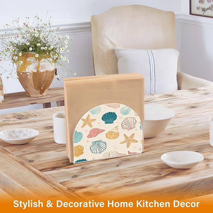 Shells and Starfish Napkin Holder for Table Paper Cocktail Napkin Holders for Kitchen Dinning Acrylic Dinner Napkin Dispenser for Dinner Home Decor Bar 2 Pack