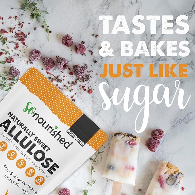 So Nourished Allulose Sweetener Powdered - Keto Sugar Substitute - 0 Calorie, 0 Net Carb, Non-GMO (1 lb / 16 oz)