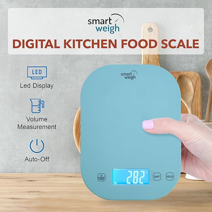 Smart Weigh Blue Digital Kitchen Scale for Cooking, Weight Loss, Calorie Tracking, Baking, Food Portion Control, and Meal Prep - Accurate Measurements in Grams and Ounces