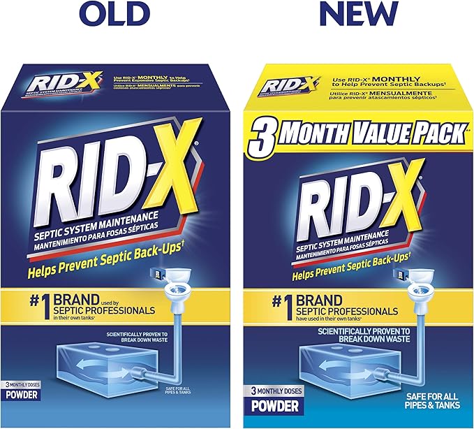 RID-X Septic Tank Treatment Powder – 3 Month Supply, Dual Action Enzymes and Bacteria to Break Down Waste & Prevent Backups