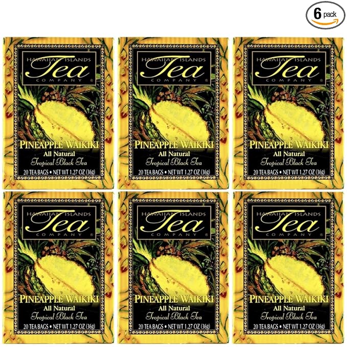 Hawaiian Islands Tea Company Pineapple Waikiki Black Tea, All Natural - 120 Teabags (6 Boxes)