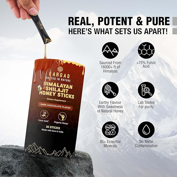 Pure Himalayan Shilajit Sticks with Organic Honey & Cinnamon (7 Count) | Easy Single Use Shilajit Sticks | Boosts Energy & Immunity with 85+ Trace Minerals, 75%+ Fulvic Acid