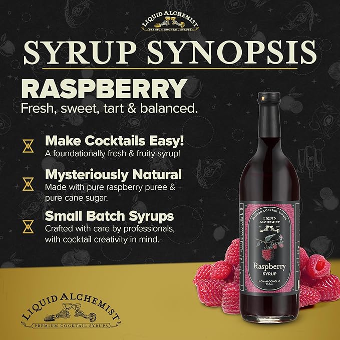Liquid Alchemist Raspberry Syrup for Drinks - Real Ingredients Make our Raspberry Puree for Drinks the Perfect Drink Mixer - Our Cocktail Syrup is Non-GMO & Vegan (25.4 oz)