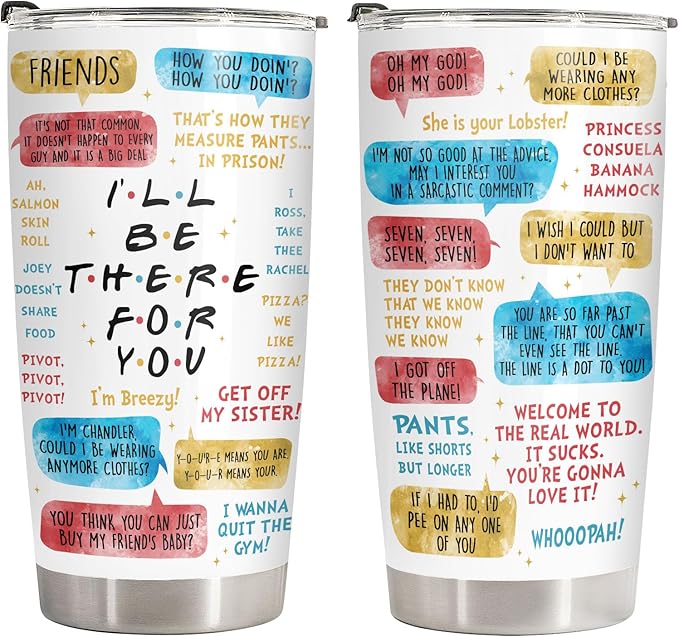 34HD Friends TV Show Tumbler 20oz – I'll Be There For You Quote – Insulated Stainless Steel Travel Mug for Hot and Cold Drinks – Funny Gift for Women and BFF Fans Christmas Gift