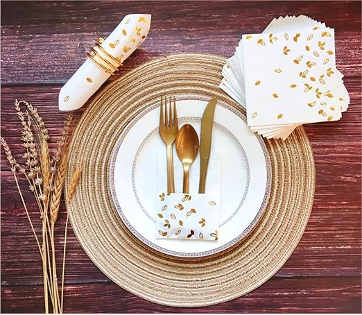 100 PK Gold Napkins - 4 Assorted Designs - 3-Ply Cocktail Napkins Folded 5 x 5 Inches Bar Napkins Disposable Party Napkins Paper Napkins Dinner for Wedding Baby Shower Birthday Graduation 2023