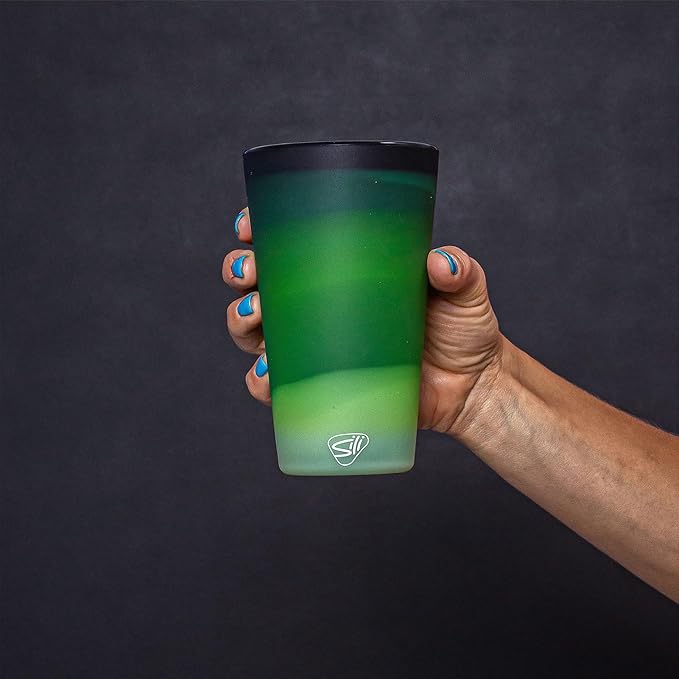 Silipint 16oz Silicone Pint Glass – Unbreakable BPA-Free Reusable Silicone Drinking Cup – Flexible Dishwasher Microwave & Freezer Safe – Stemless Glass for Water Coffee Smoothies (Evergreen)