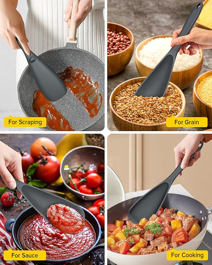 Pack of 2 Cooking Spoons for Non Stick Cookware, Multifunction Spatula Spoon BPA-Free, One-Piece Design, Suitable for Scooping, Scraping, Serving and Mixing (GRAY-GRAY)