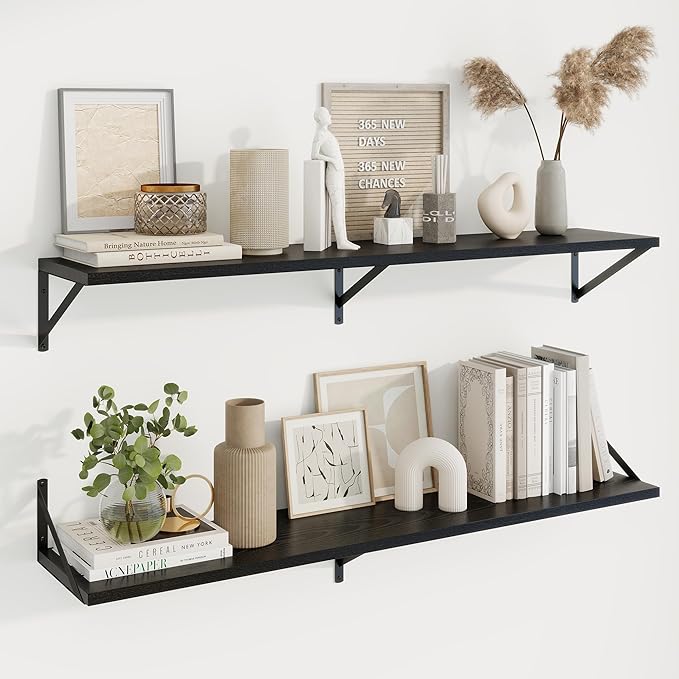 Axeman Black Floating Shelves for Wall - 48 Inch Wide x 10 Inch Deep Floating Shelves Set of 2 -Black Wide Wall Shelves for Living Room Bathroom Bedroom
