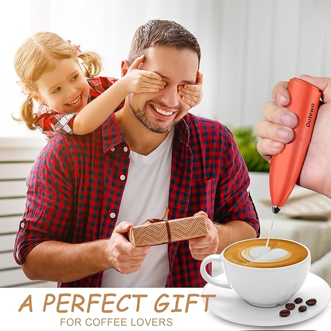 Hand Mixer Milk Frother for Coffee - Dutewo Frother Handheld Foam Maker for Lattes, Electric whisk Drink Mixer Mini Foamer for Cappuccino, Frappe, Matcha, Hot Chocolate, Red 178C