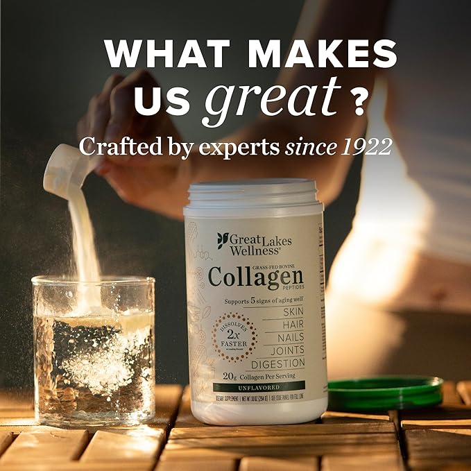 Great Lakes Wellness Collagen Peptides Powder for Skin, Hair, Nails, Joints & Digestion - Unflavored - 11 Servings (Pack of 1)