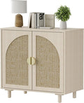 Rattan Sideboard Cabinet with Doors and Adjustable Shelves, Boho Entryway Cabinet, Wood Storage Cabinet for Living Room, Kitchen, Entryway (Beige)