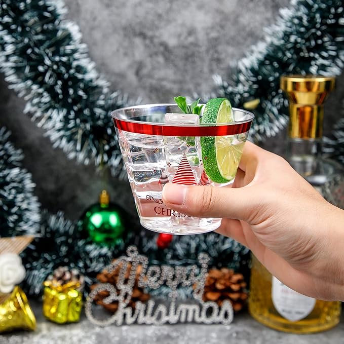 WELLIFE 60Pcs Christmas Party Cups, 9oz Merry christmas Cups, Christmas Disposable Plastic Cups for Daily Use, Holiday Party Supplies
