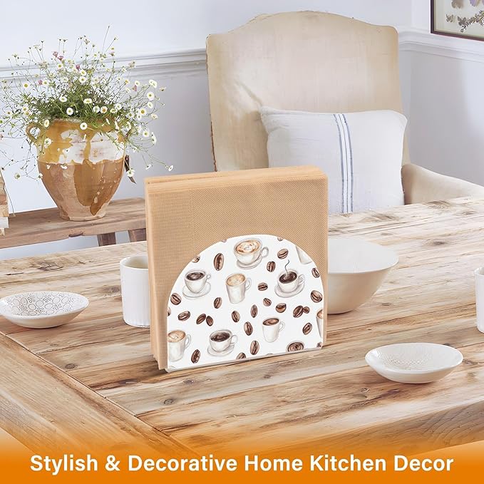 Coffee Beans Cups Napkin Holder for Tables, Kitchen Acrylic Paper Napkin Holders Freestanding Tissue Dispenser Paper for Indoor Outdoor Decor