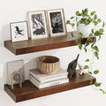 Fun Memories Wood Floating Shelves Set of 2, Rustic Pine Wood Floating Shelves for Wall Mounting, Wide Wall Shelf for Home Decor and Storage, 24" W x 7" D, Walnut