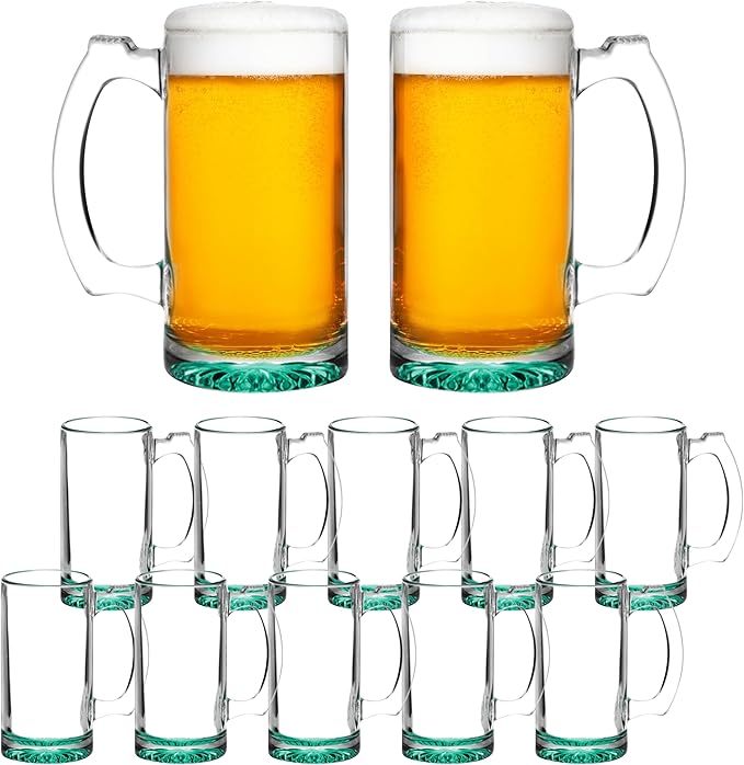 12 Libbey Beer Mugs Set, 12 oz. - Groomsmen Glassware - Green