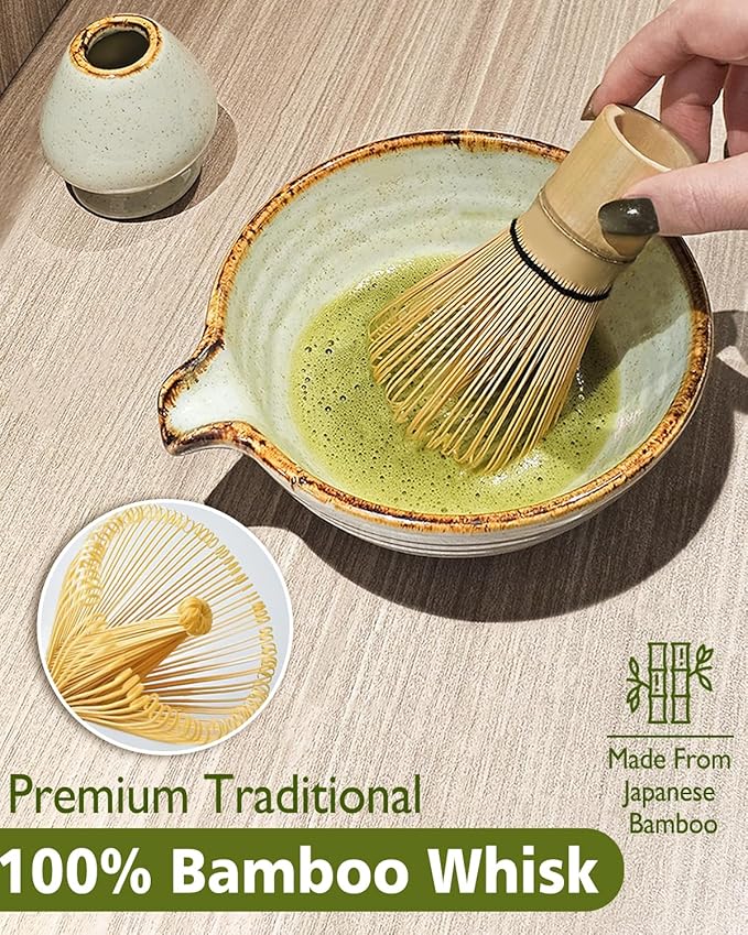 Matcha Whisk Set with Matcha Bowl, Matcha Whisk Holder Matcha Bamboo Whisks, Scoop, Sifter, Funny Gifts for Women Mom Her Girl Friend Home Kitchen Decor Gifts for Tea Enthusiasts Christmas