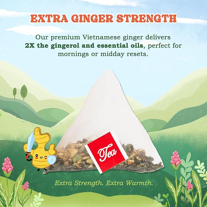 LoveinTea Ginger Herbal Tea Bags, 100% Natural Vietnamese Ginger Blend, Plant-Based Pyramid Bags, 30 Count
