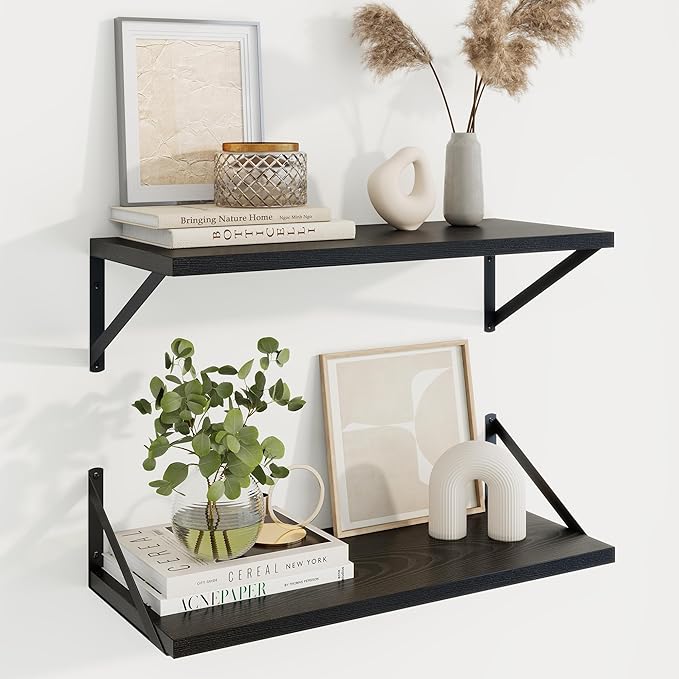 Axeman Black Floating Shelves for Wall - 24 Inch Wide x 10 Inch Deep Floating Shelves Set of 2 -Black Wide Wall Shelves for Living Room Bathroom Bedroom