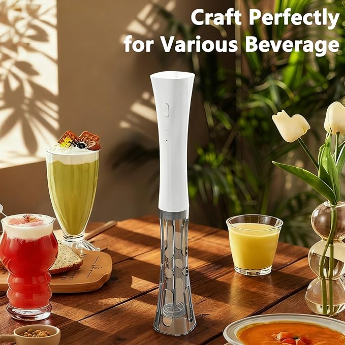 Milk Frother Wand Handheld for Coffee, 2000Mah Rechargeable Drink Mixer With Stand Whisk Cold Electric Foam Maker, 3 Speed Adjustable, Hand Free for Latte, Cappuccino, Matcha, Hot Chocolate, Egg