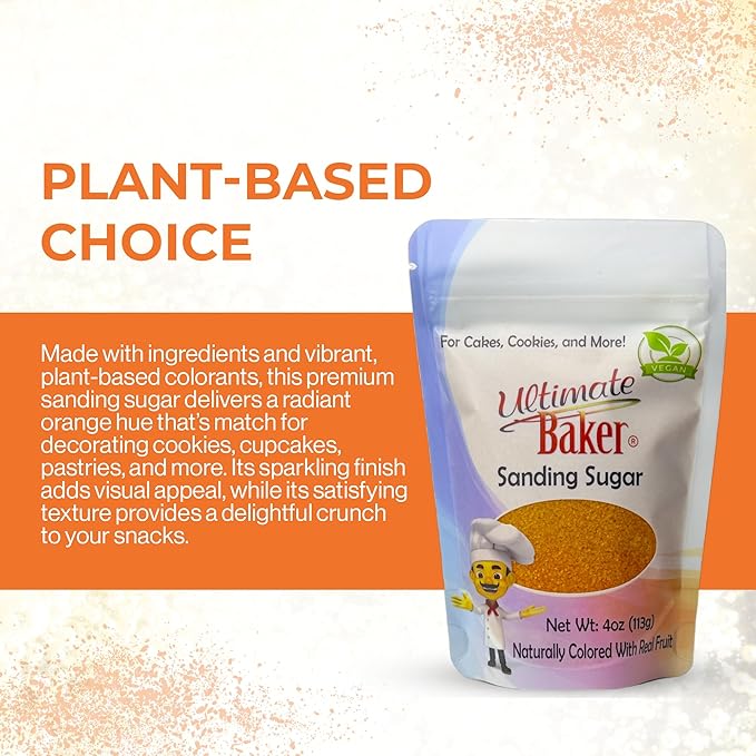 Ultimate Baker - Sanding Sugar, Orange - Vibrant, Naturally Colored Baking & Decorating Sugar, Perfect for Sprinkling on Cakes, Desserts & Confections, Medium Crystal - 4oz