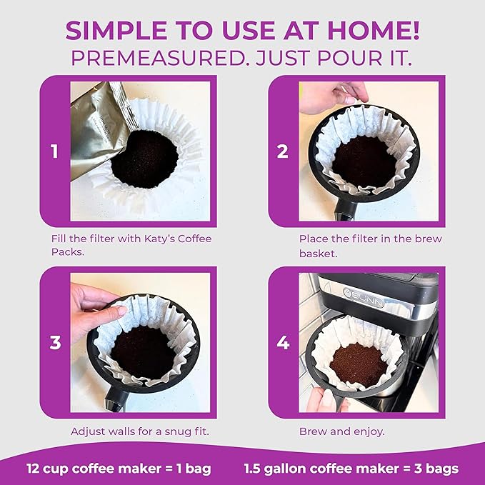 Katy's Craft Coffee Packs | Bulk 12-Cup Packets for Home, Cafés & Offices | Pre-Measured 2.25oz Size | Smooth Medium-Dark Roast | 30-Count Case (360 Cups) | Pairs with Large Coffee Filters | Woman-Owned Brand