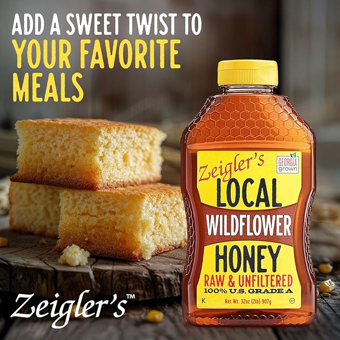 Zeigler's Wildflower Honey, 32 Oz – 100% Natural, Raw & Unfiltered, Georgia Grown Certified – Pure Southern Honey – Great for Tea, Baking, Yogurt, Toast
