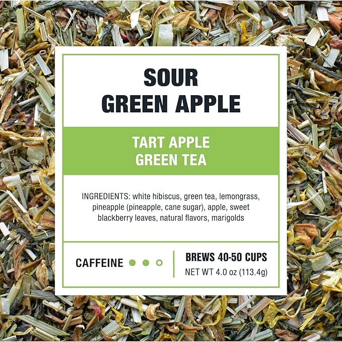 Tiesta Tea - Sour Green Apple, Loose Leaf, Tart Apple Green Tea, Medium Caffeinated Blend, Makes Hot or Iced & Up to 40-50 Cups, 4oz Refillable Tin