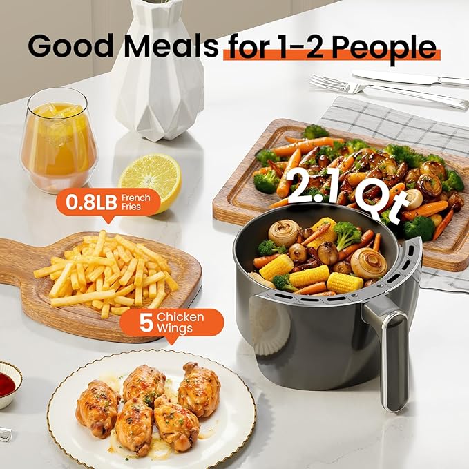 2.1Qt Small Air Fryer - Compact Digital Mini Airfryer with 7-in-1 Presets, 98% Less Oil, Adjustable Temperature & Timer, Shake Reminder, Nonstick, BPA-Free, Dishwasher Safe, Fast & Crispy Cooking