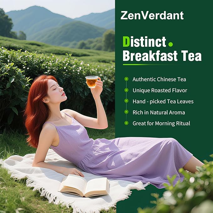 ZenVerdant Unique Breakfast Tea Blend - 3 Premium Wuyi Rock & Black Teas, Loose Leaf, Resealable Pouch | Floral Notes, Caramel Sweet Aftertaste, Smooth & Non-Bitter | 3+ Steeps