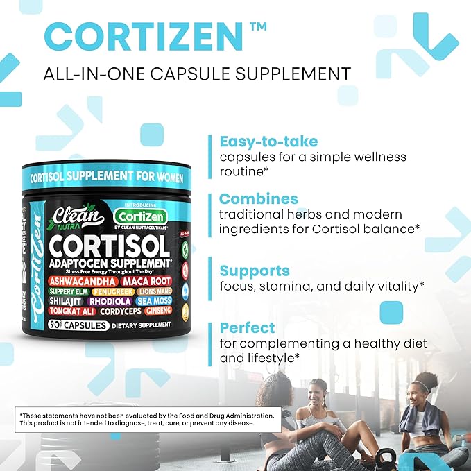 Clean Nutra Cortisol Supplements For Women | Maca Root Ashwagandha Cortisol Detox Manager Reducer + Slippery Elm Fenugreek Lions Mane Shilajit Rhodiola Sea Moss Tongkat Ali Cordyceps Ginseng Beet Root