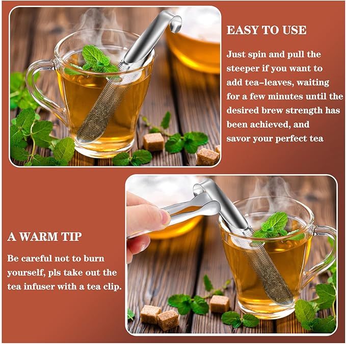 2 Pcs Tea Infuser for Loose Tea, 304 Stainless Steel Tea Strainers Tea Leaf Infuser Travel Fine Mesh Tea Spoon Infusers for Loose Tea, Rose, Herbs(Scoop+Clip)