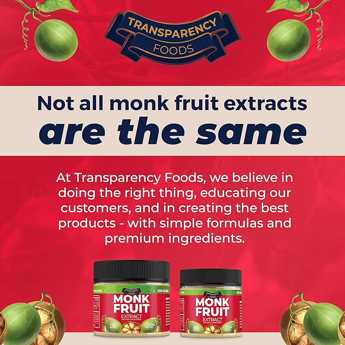 Monk Fruit Sweetener No Erythritol (25X Sweeter Than Sugar) Zero Calories, Zero Glycemic, Non-GMO, No Fillers - Monk Fruit Extract (7% Mogroside V) by Transparency Foods (6oz, 1133 servings)
