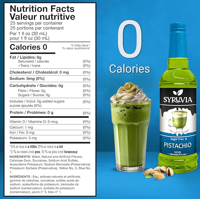 Syruvia Sugar Free Coffee Syrup, Pistachio Flavored Syrup for Drinks and Desserts – 25.4 fl oz