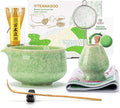 TEANAGOO Matcha Whisk Set,7 Pcs Matcha Set Green,Ceremony Matcha Kit,Matcha Tea Set for Making Latte,Ceramic Bowl(chawan) whith Spout and Whisk,Gift for Matcha Lovers