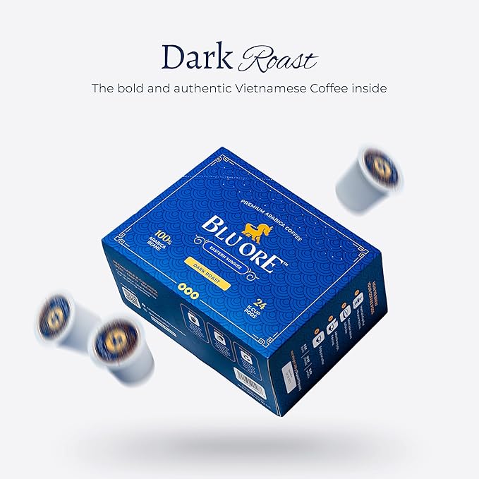 Blu Ore Premium Vietnamese Coffee Pods - Dark Roast - Recyclable Single Serve K-Cup Compatible (24 Count) - 100% Arabica Coffee, No Preservatives or Artificial Flavor