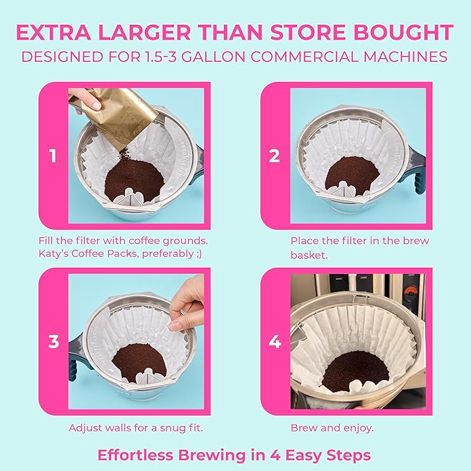 Katy's Extra Large Coffee Filters (12.5” x 4.5” Inch) For BUNN 1.5 to 3 Gallon Coffee & Tea Machines - Premium, Tall Walls, No Ground Overflow - Commercial Coffee Filters for Businesses (Bulk Pack)